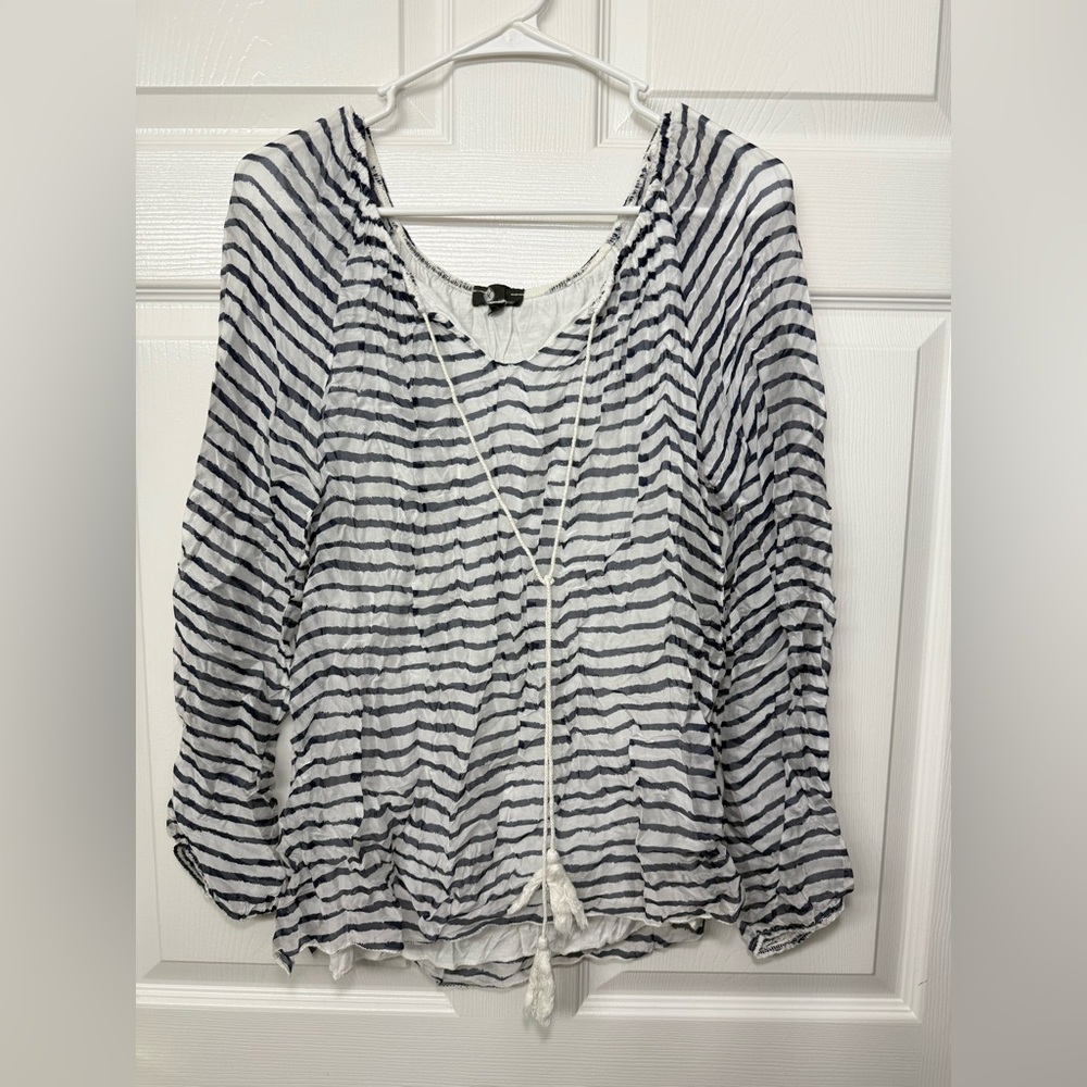 Made in Italy Black and White Sheer Striped Blouse Women’s Size M